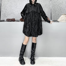 Load image into Gallery viewer, Pleated PU Leather Long Sleeve Shirt Dress
