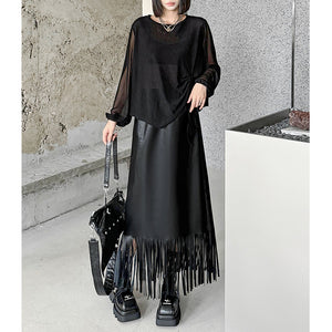 Fringed PU Leather Skirt