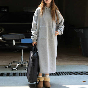 Casual Fleece Hooded Sweater Dress