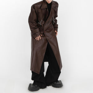 Leather Metal Button Double-layered Coat