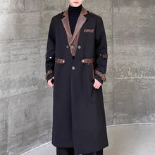 Load image into Gallery viewer, Knee-length Leather Collar Patchwork Coat
