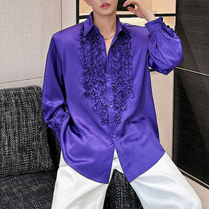 French Loose Lapel Satin Lace Casual Long-sleeved Shirt