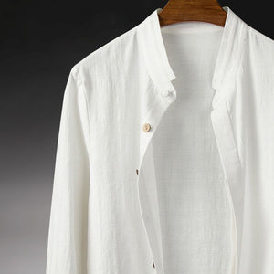 Vintage Stand Collar Cotton and Linen Shirt