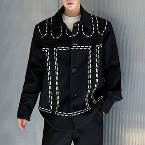 Line Embroidered Lapel Jacket