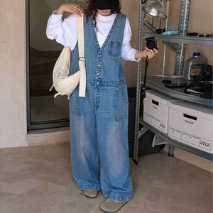 Denim Casual Long Loose Overalls