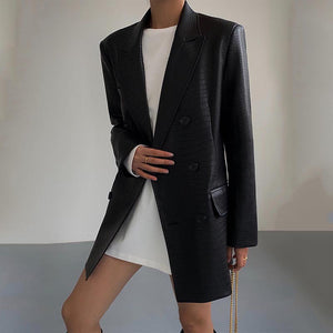 Crocodile Pattern Black Leather Suit Jacket