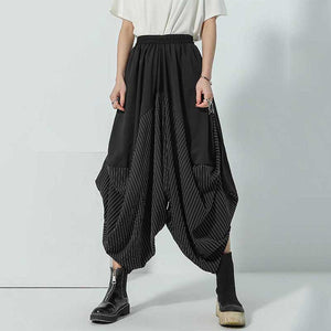 Striped Paneled Wide-leg Irregular Trousers