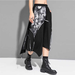 Spliced Irregular Print Skirt