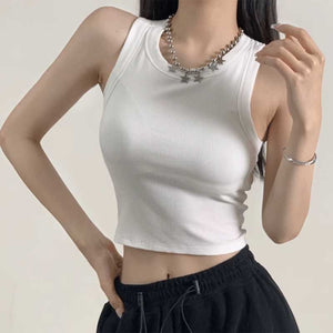 Solid Color Padded Open Back Cropped Top