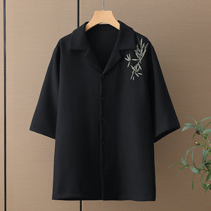 Embroidered Waffle Loose Short Sleeves Shirt