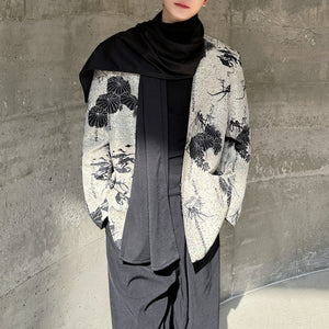 Scarf Ink-print Collarless Jacket