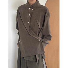 Load image into Gallery viewer, Vintage Side Button Stand Collar Shirt
