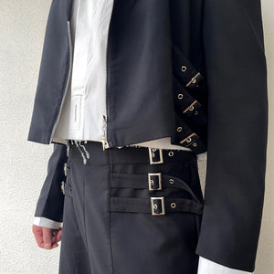 Metal Short Suit Zipper Blazer and Trousers