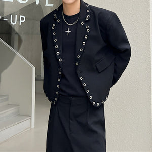 Multiple Eyelets Decoration Short Casual Blazer