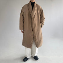 Load image into Gallery viewer, Japanese Retro Peach Skin Collarless Long Cotton Coat
