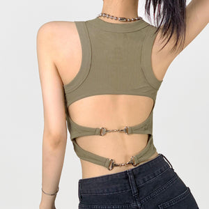 Solid Color Padded Open Back Cropped Top