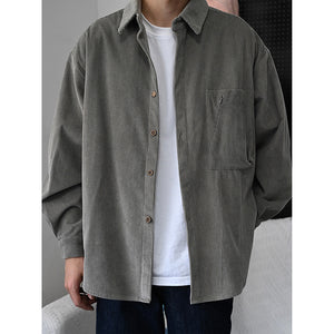 Corduroy Zip-up Pockets Soft Shirts