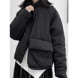 Stand Collar Large Pocket Irregular Jacket