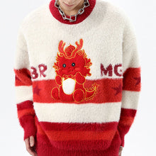 Load image into Gallery viewer, Round Neck Embroidered Dragon Loose Knitted Sweater
