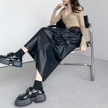 Load image into Gallery viewer, Retro Slit A-line Pu Mid-length Leather Skirt
