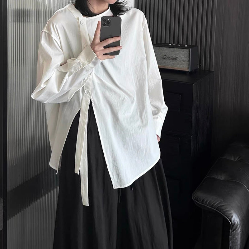 Irregular Slit Ribbon Shirt