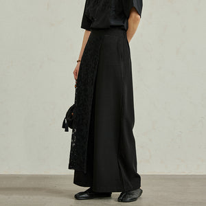 Asymmetric Lace Panel Wide-leg Pants