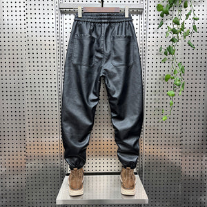 Thickened PU Stitching Small-leg Leather Pants