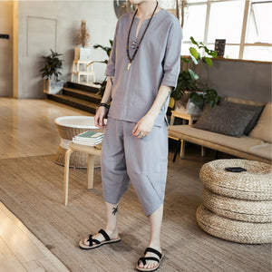 Cotton And Linen Short-Sleeved Casual Suit