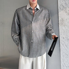 Load image into Gallery viewer, Lapel Loose Vertical Striped Casual Shirt
