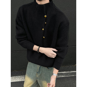 Turtleneck Loose-fitting Button-down Knit Sweater