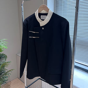 White Collar Black Long Sleeve Suit Jacket