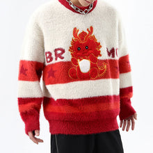 Load image into Gallery viewer, Round Neck Embroidered Dragon Loose Knitted Sweater
