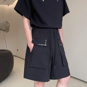 Multi-pocket Elastic Waist Wide Leg Loose Shorts