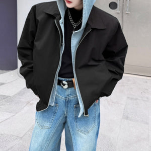 Fake Two Piece Denim Hooded Jacket