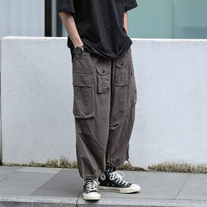 Retro Multi-pocket Wide-leg Pants