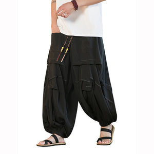 Loose Mid-rise Casual Strappy Harem Wide-leg Pants