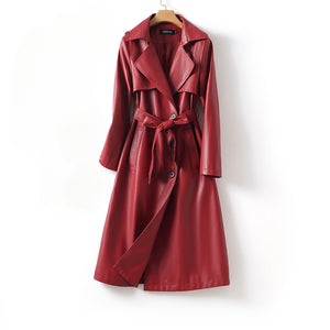 Winter Mid-length Leather Trench Coat