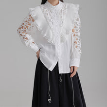 Load image into Gallery viewer, French Stand Collar Embroidered Hollow Shirt
