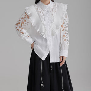 French Stand Collar Embroidered Hollow Shirt