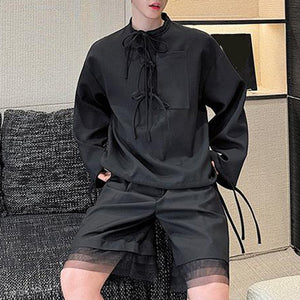 Multi-ribbon Loose Sweatshirt Detachable Mesh Shorts