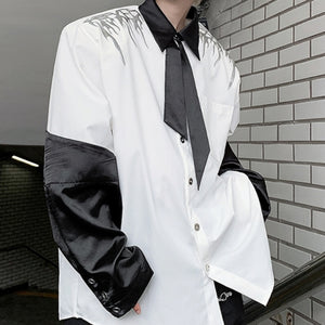 Metallic Panel Contrast Shoulder Pad Shirt