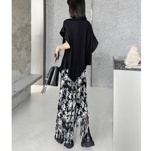 Fringed Mid-Length Pleated Floral Skirt