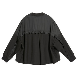 Black Loose Ruffle Long Sleeve Short Jacket