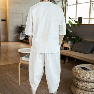 Cotton And Linen Short-Sleeved Casual Suit