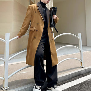 Fake Two-piece Contrasting Color Mid-length Trench Coat