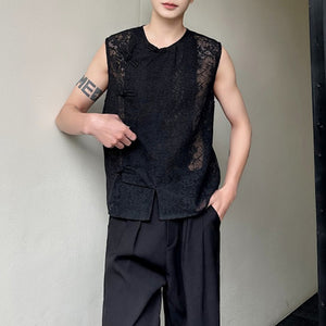 Hollow Jacquard Disc Button Vest