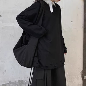 Black Drawstring Nylon Shoulder Bag