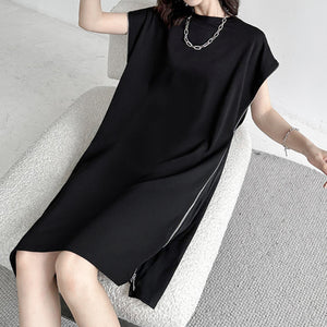 Side Zip Short Sleeve T-Shirt Dress