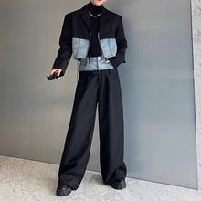 Load image into Gallery viewer, Denim Patchwork Short Blazer Wide-leg Pants Two-piece Suit
