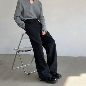 Wide-leg Straight Black Casual Suit Pants